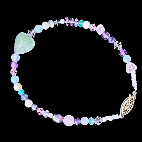 ✨🆕 Handmade 7" Gemstones and Pearls “Confetti” Heart Bracelet | Sterling Clasp - Picture 3 of 7